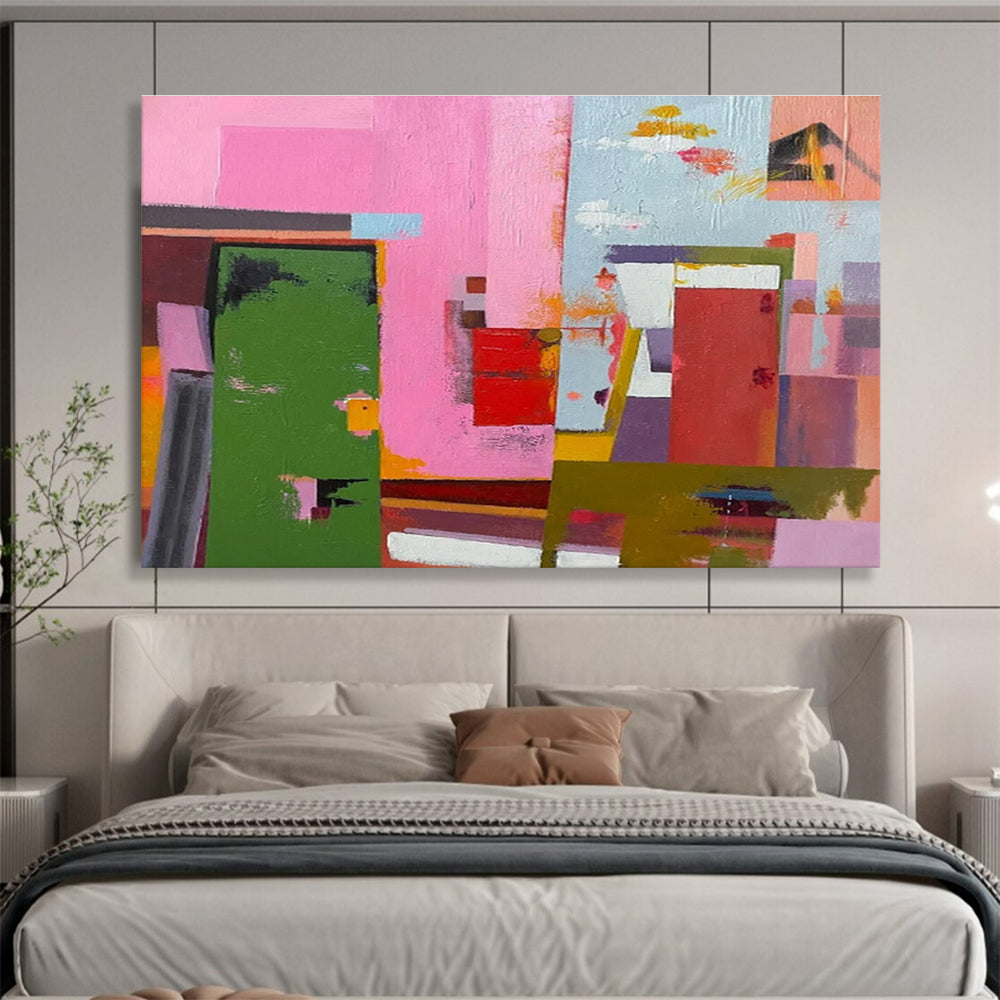 Pink and Colorful Blocks Abstract Architectural Painting THY013