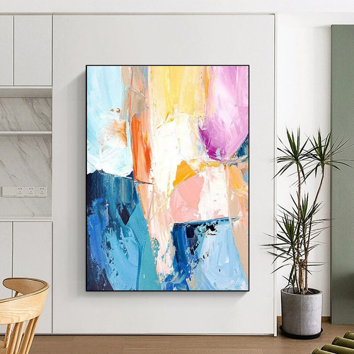 Colorful Geometric Abstract Painting with Blue and Orange Tones ADGE280