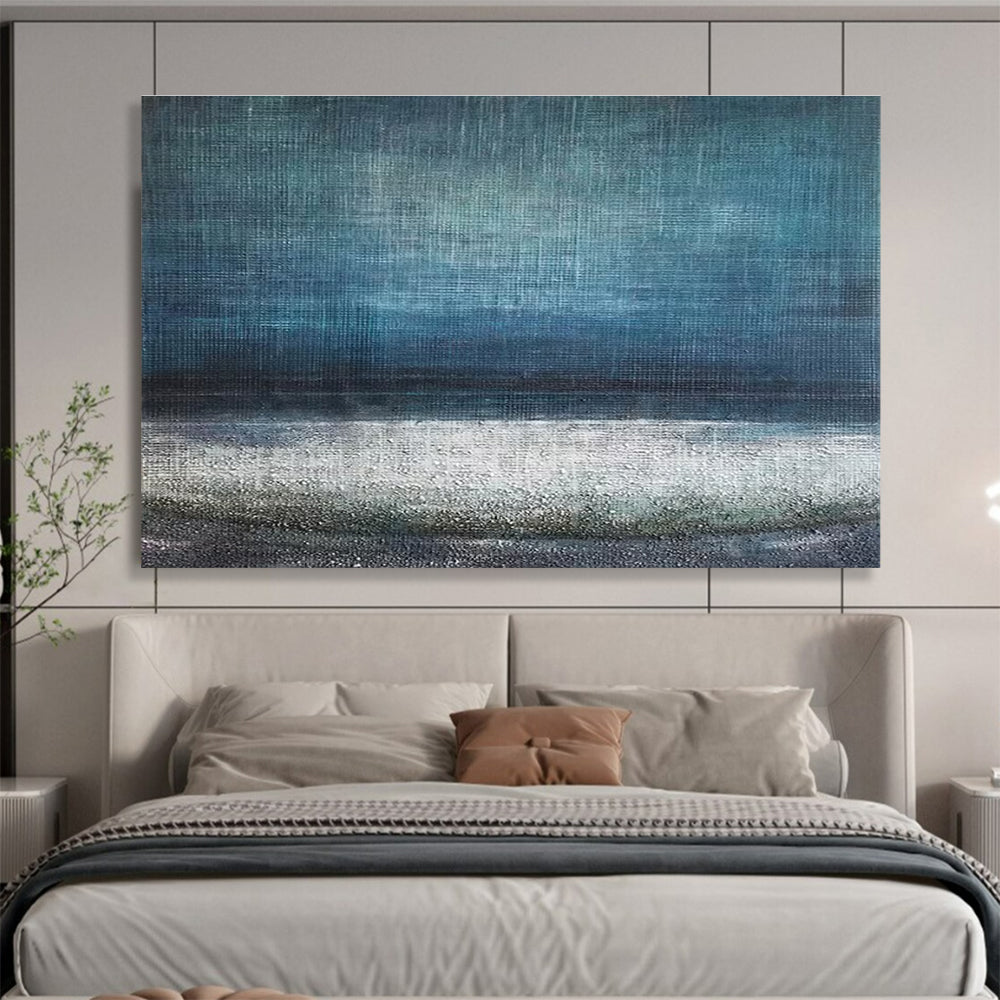 Textured Sea Abstract Painting with Deep Blue and White Tones THY154