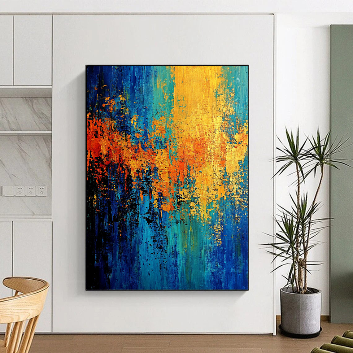 Blue Orange Gold Abstract Painting with Vibrant Patterns GER768