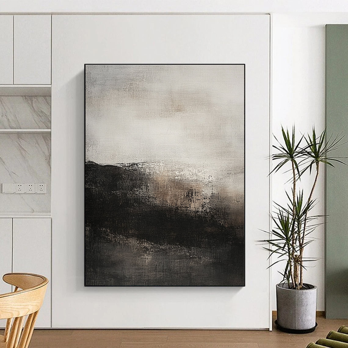 Black White and Gray Abstract Painting with Subtle Gradients GER428