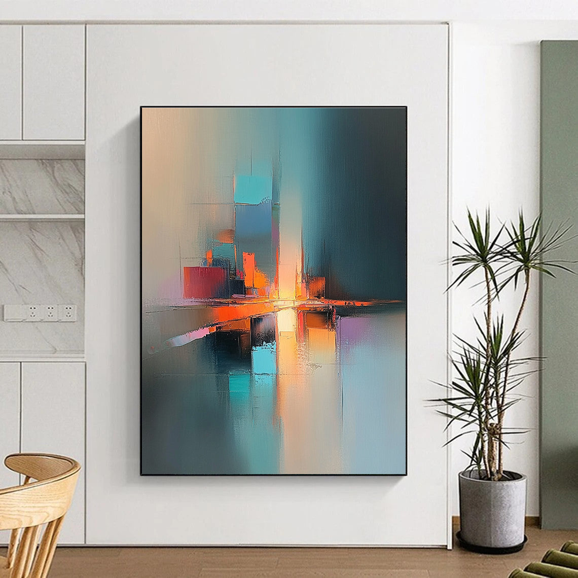 Colorful Cityscape Abstract Painting with Reflective Elements GER185