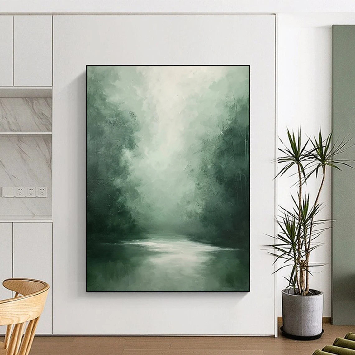 Green Misty Forest River Abstract Painting ADGE024