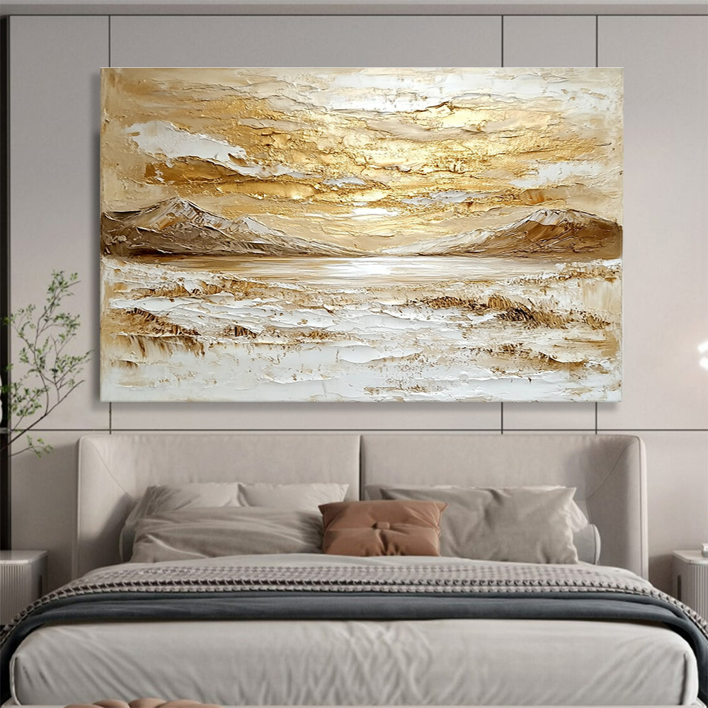Gold and White Textured Landscape Abstract Painting DYP073