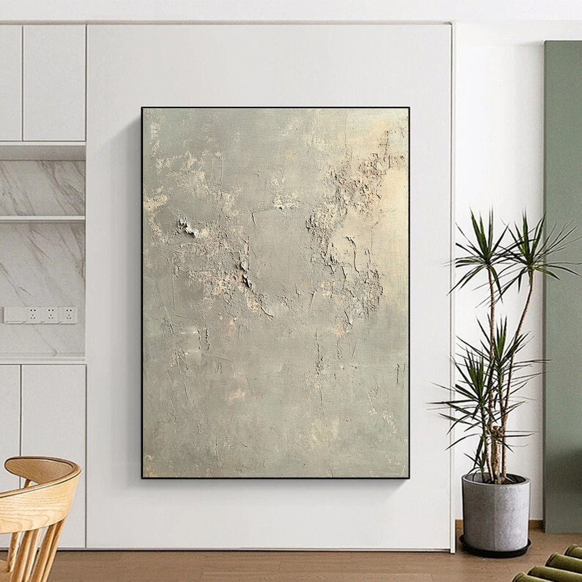 Gray Textured Abstract Painting with Rough Surfaces GER037