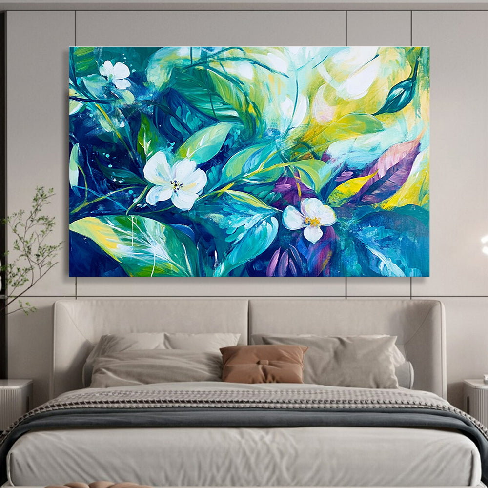 Green Blue White - Flower Leaf Abstract Painting DYP023