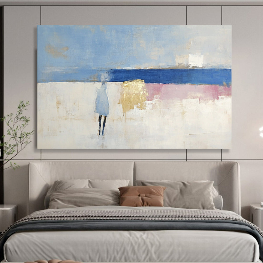 Figure on Beach Abstract Painting with Soft Color Palette DYP186