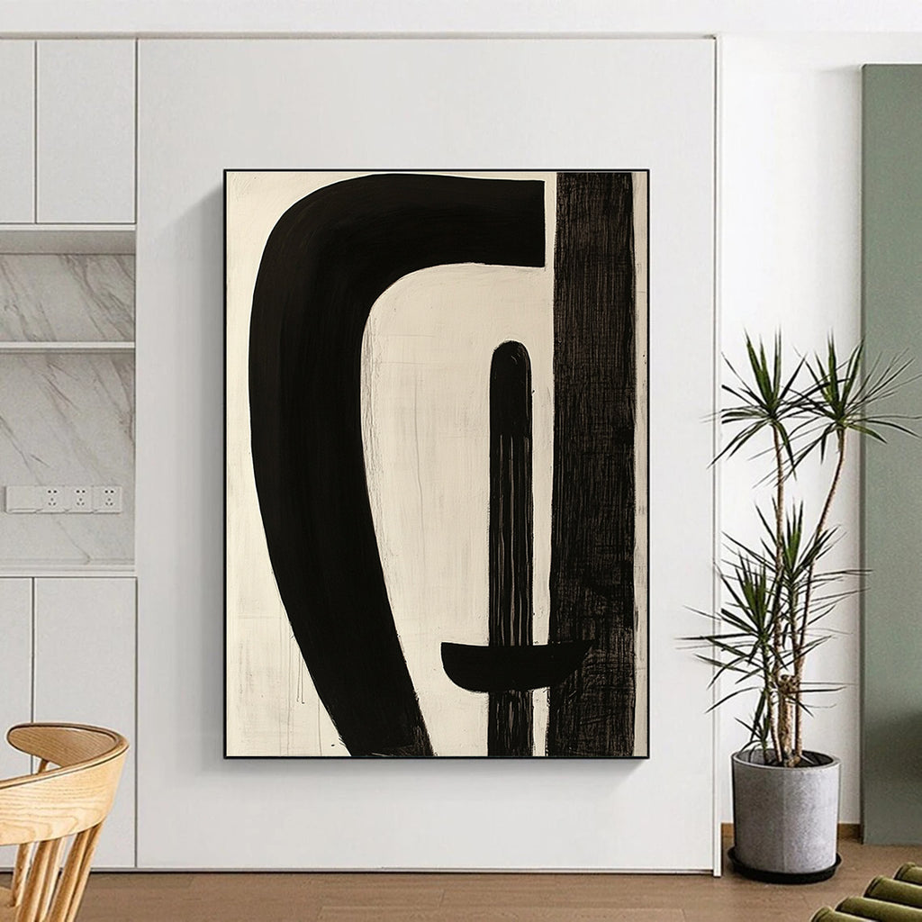 Black and White Curved Abstract Art with Bold Forms GER246