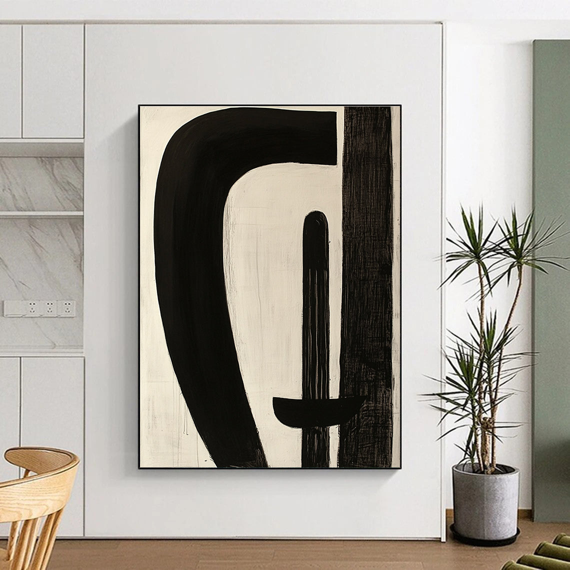Black and White Curved Abstract Art with Bold Forms GER246