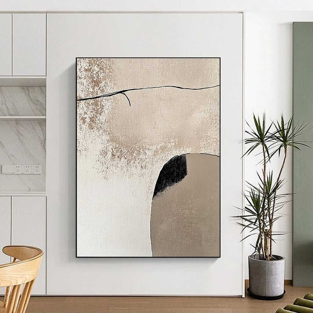 Beige and Black Minimalist Abstract Painting with Simple Forms GER044