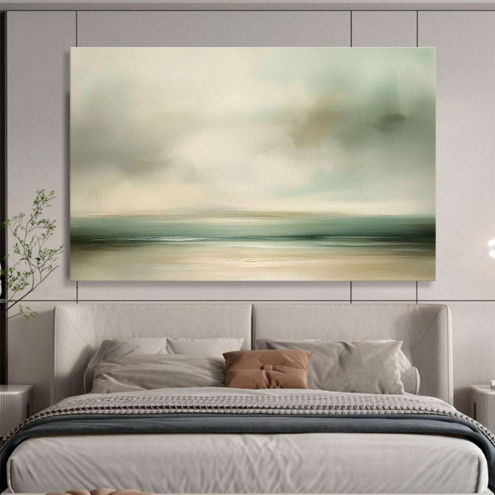 Soft Coastal Hues Abstract Painting with Muted Greens and Beiges DYP230
