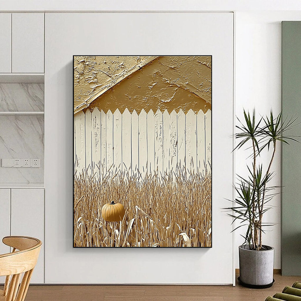 Large Abstract Painting Featuring Autumn Red Barn White Fence Pumpkins and Corn Fields Ideal for Photography Backdrop.STSC890