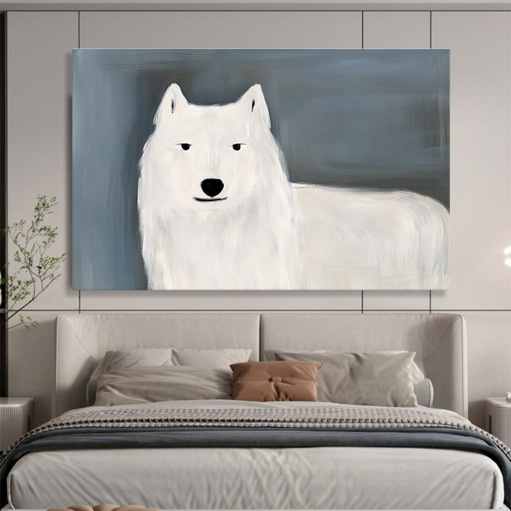 White Wolf Portrait Abstract Painting on Grey DYP163