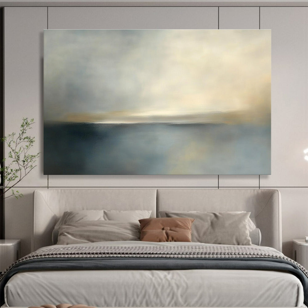 Subtle Horizon Abstract Painting with Soft Grays and Blues DYP239