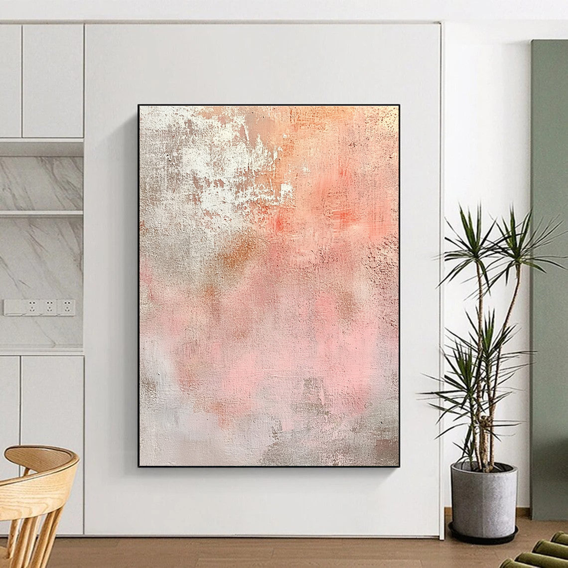 Soft Pink and Gray Textured Abstract Painting GER280