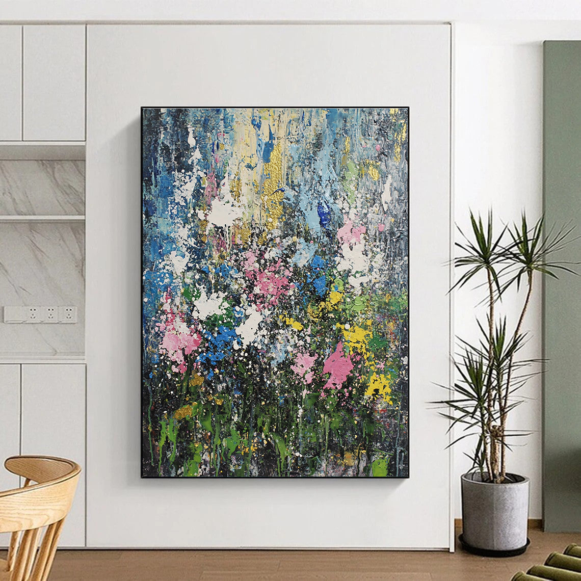Colorful Abstract Floral Painting with Gold Accents GER198