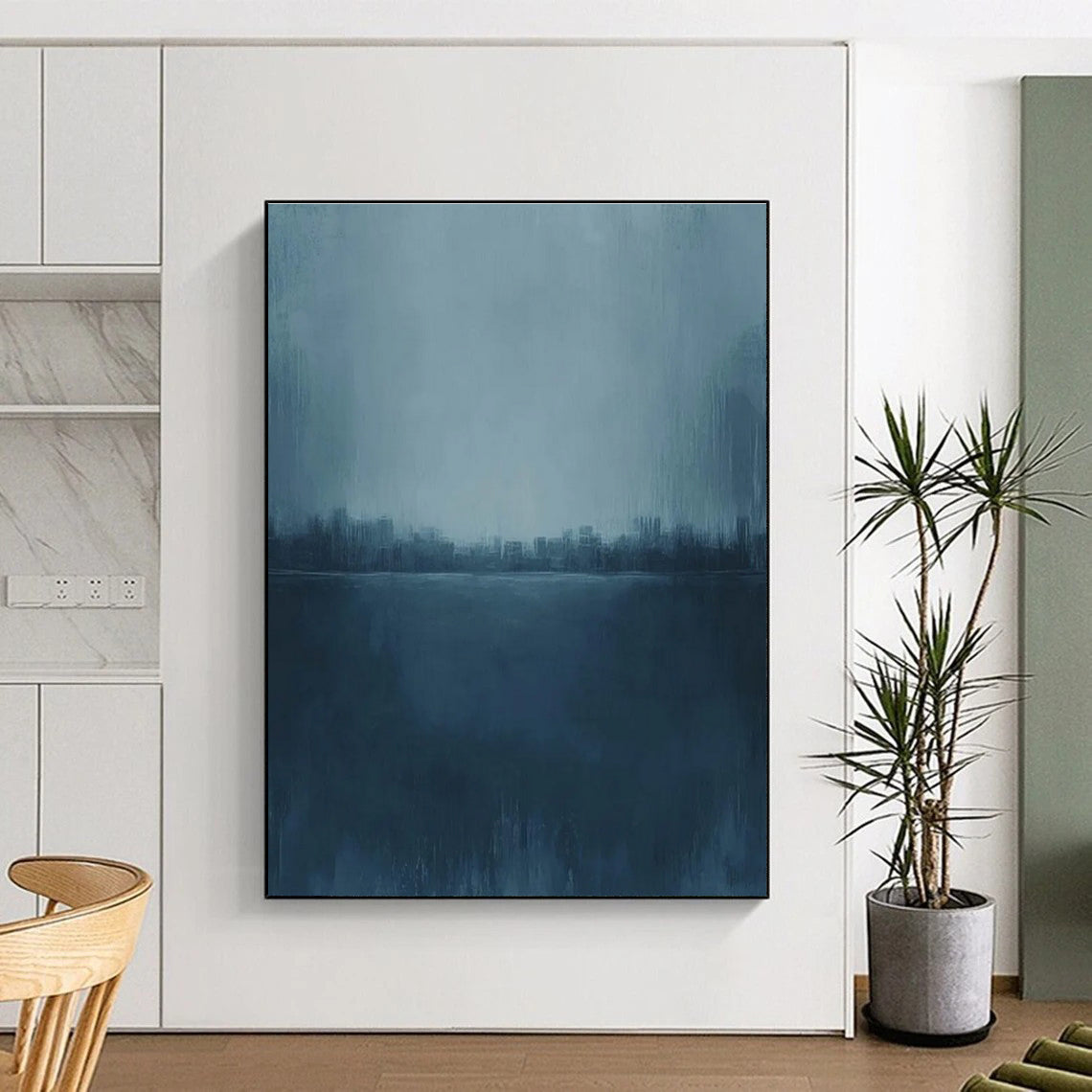 Blue Cityscape Abstract Painting with Misty Ambiance ADGE498