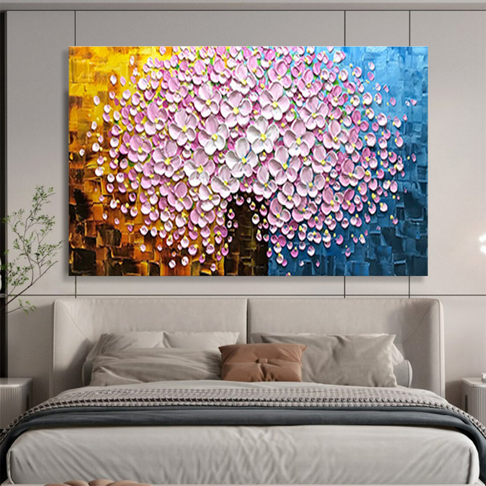 Pink Flower Tree Abstract Painting with Textured Petals THY231
