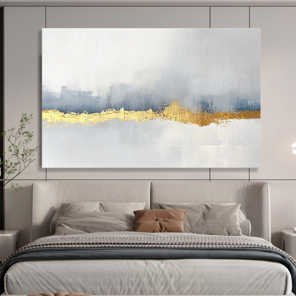 Gold Accent Abstract Painting with Gray and Golden Tones DYP226