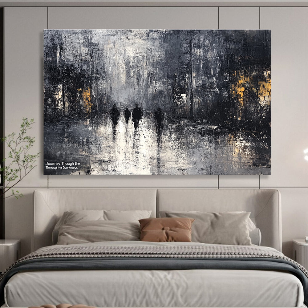 Dark Cityscape Abstract Painting in Black and Gray DYP445