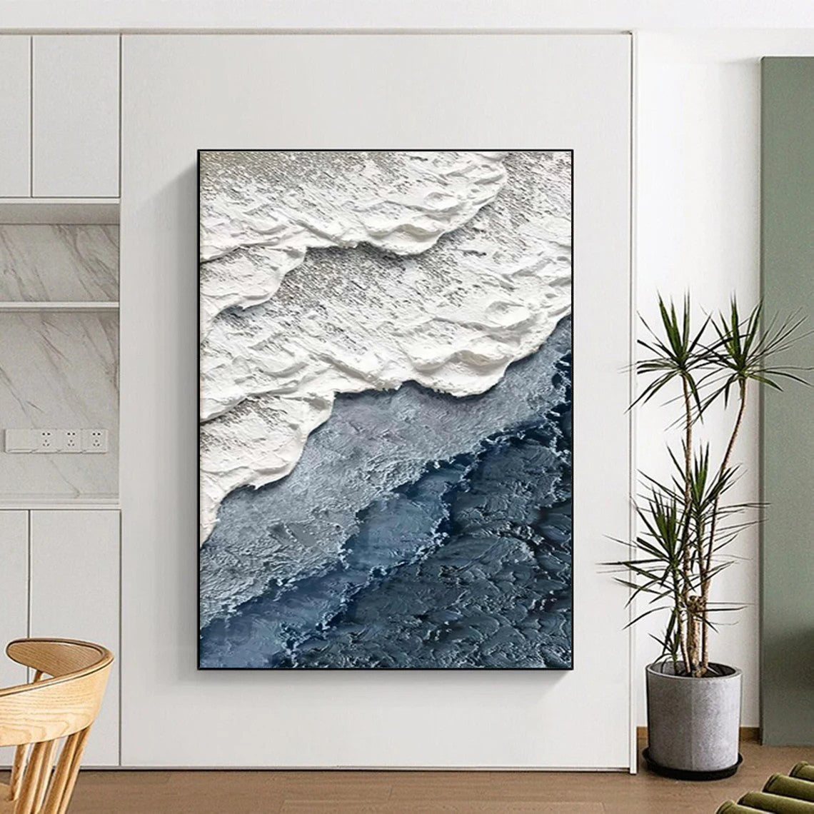 Gray and White Textured Wave Abstract Painting ADGE325