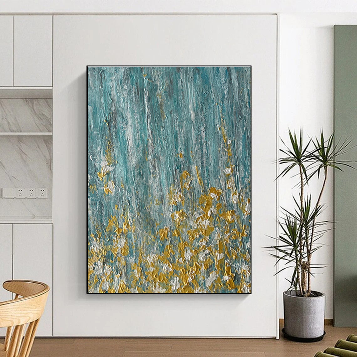 Turquoise - Gold Abstract Painting with Speckled Details ADGE462