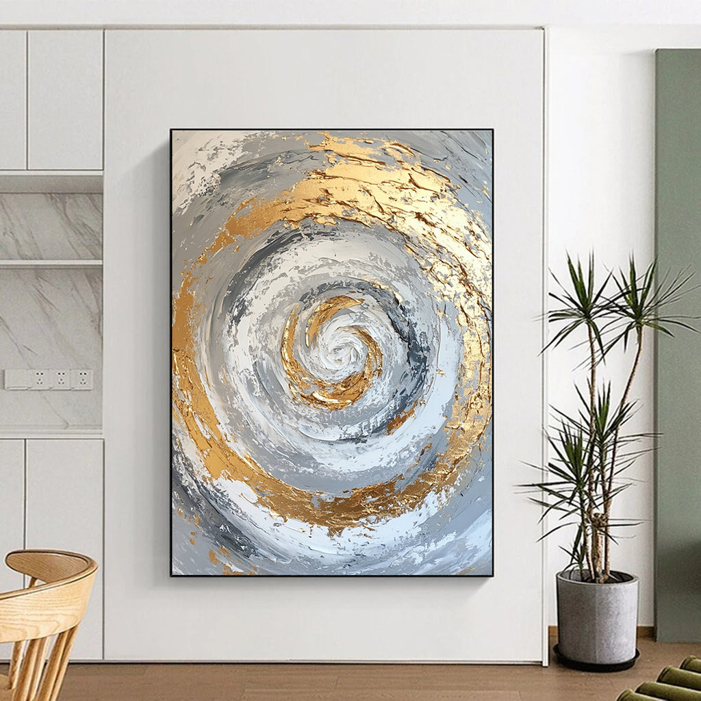 Gold and Silver Swirl Abstract Painting with Textured Layers GER622