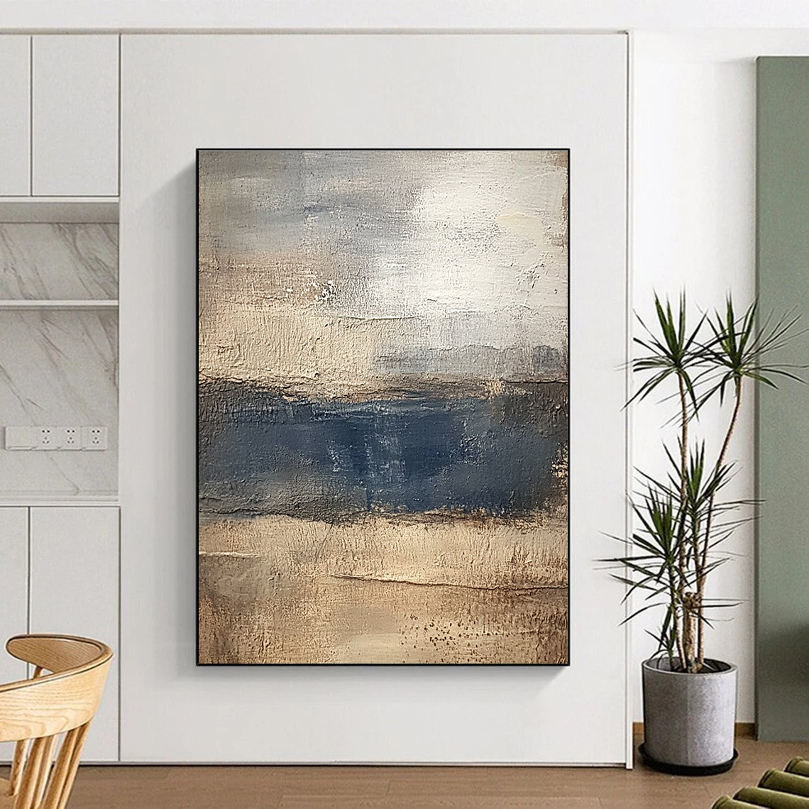 Beige and Blue Abstract Painting with Earthy Vibes GER454