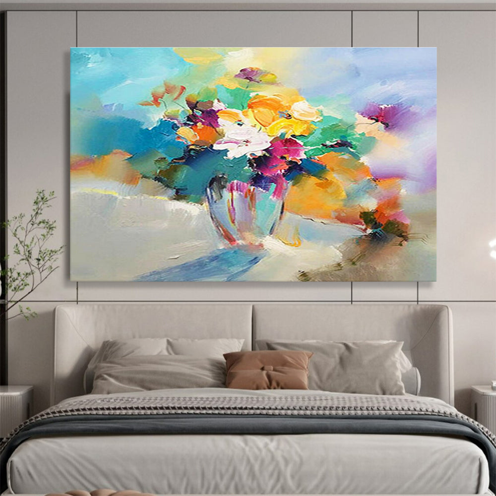 Colorful Flower Vase Abstract Painting with Mixed Bright Hues THY191