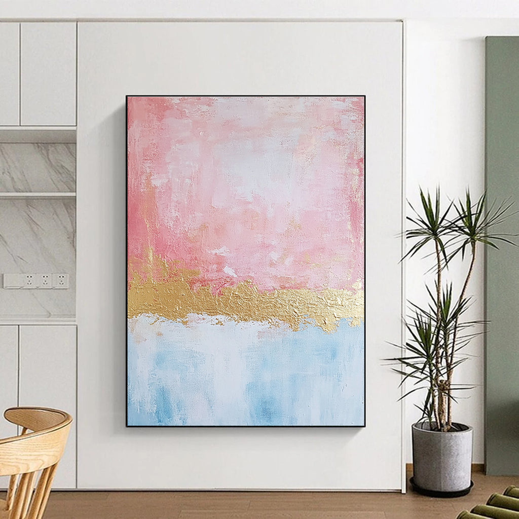 Pink Gold Abstract Painting with Delicate Layers GER726