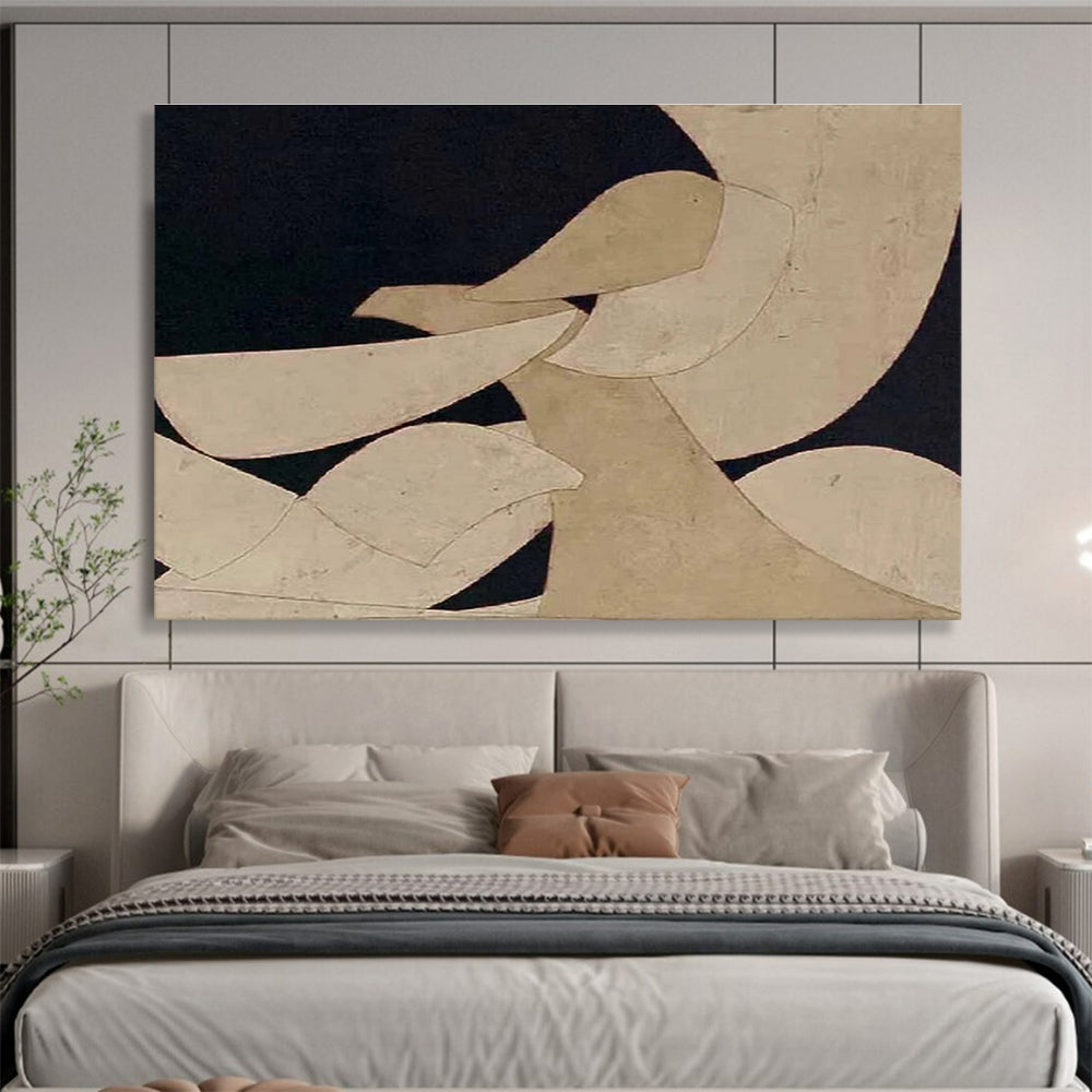 Minimalist Geometric Abstract Painting with Neutral Shapes and Dark Background THY249