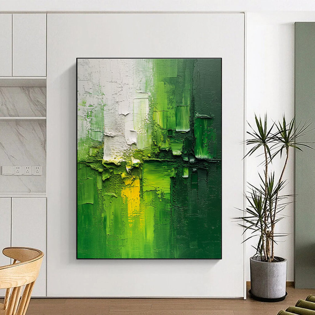 Green Yellow White Textured Abstract Painting ADGE003
