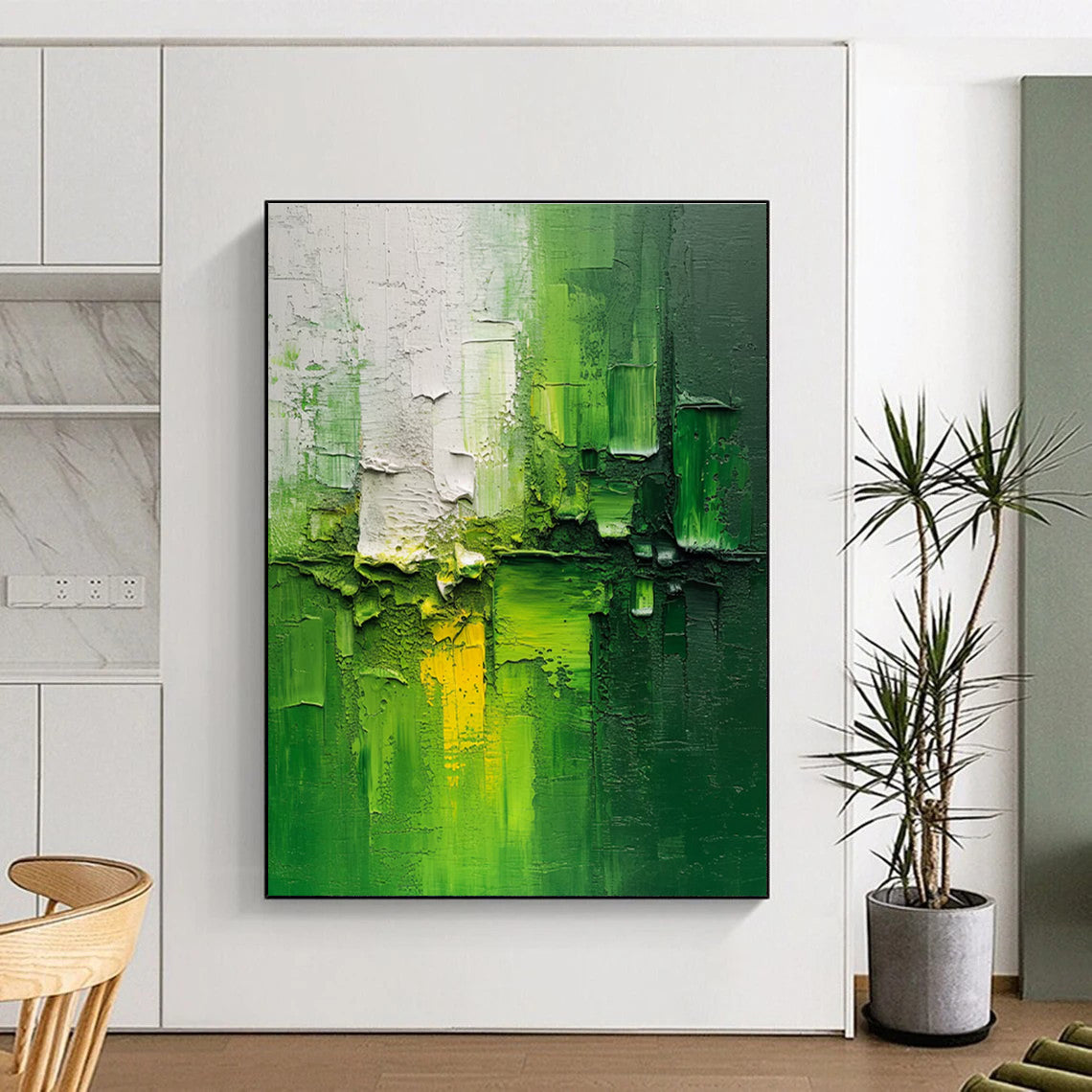Green Yellow White Textured Abstract Painting ADGE003