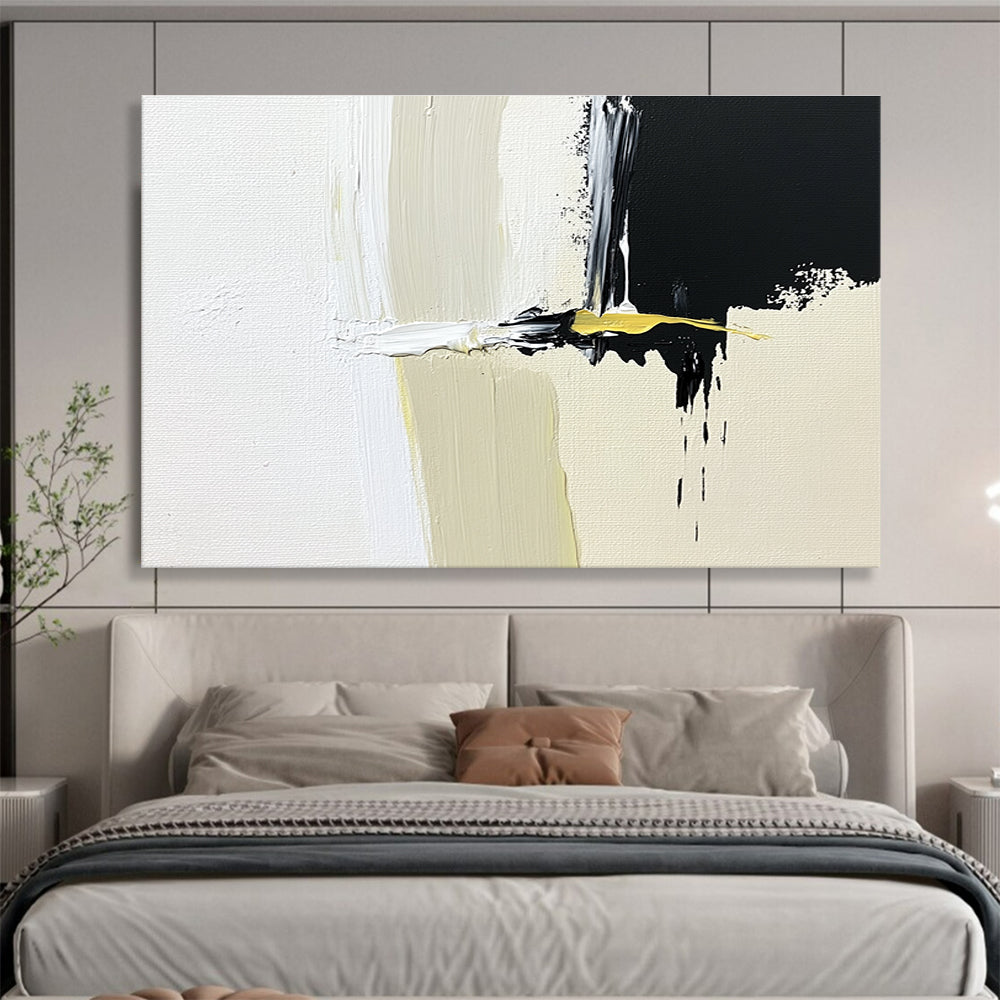 Black White and Yellow Abstract Painting with Bold Strokes DYP365