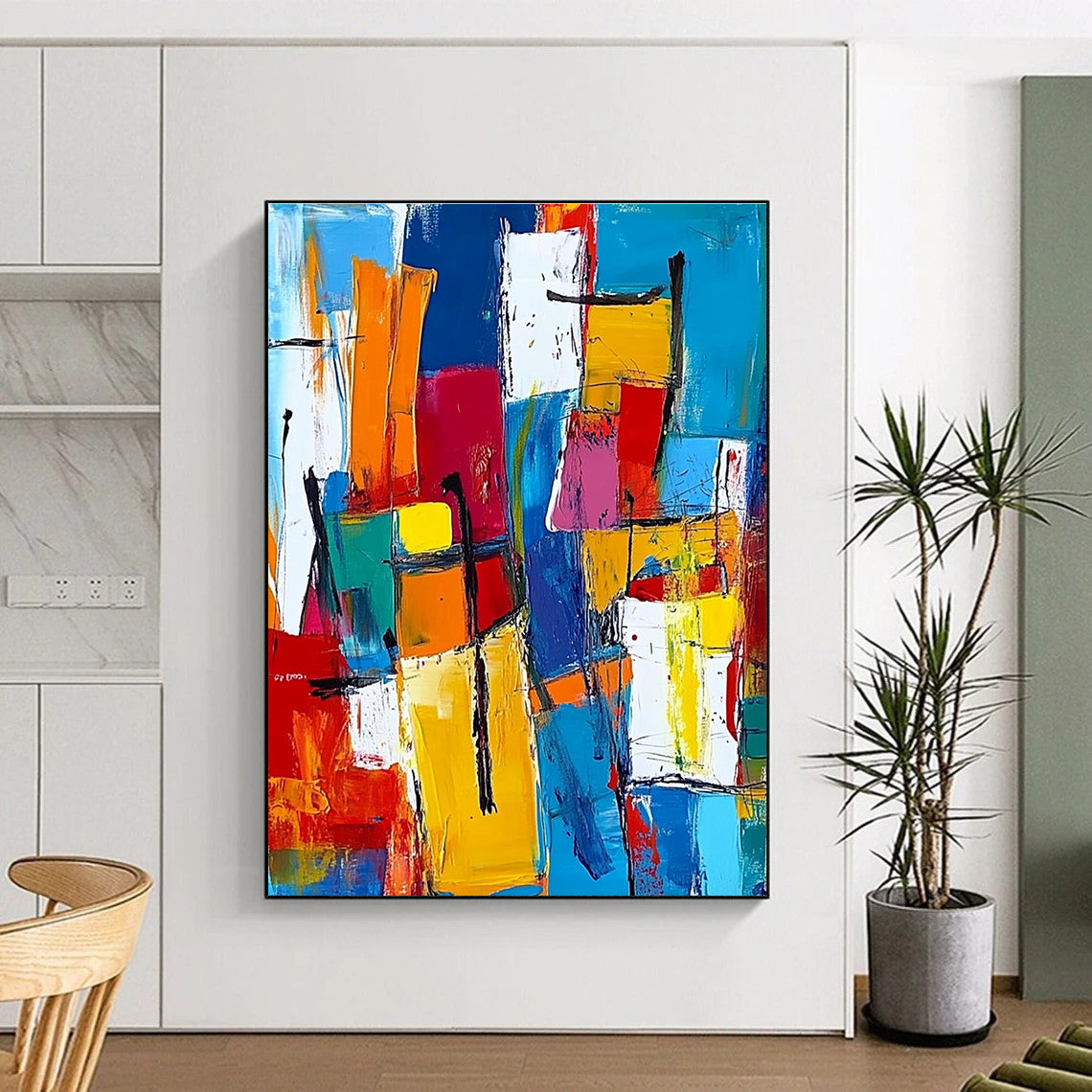 Colorful Block Abstract Painting with Vibrant Geometry GER512