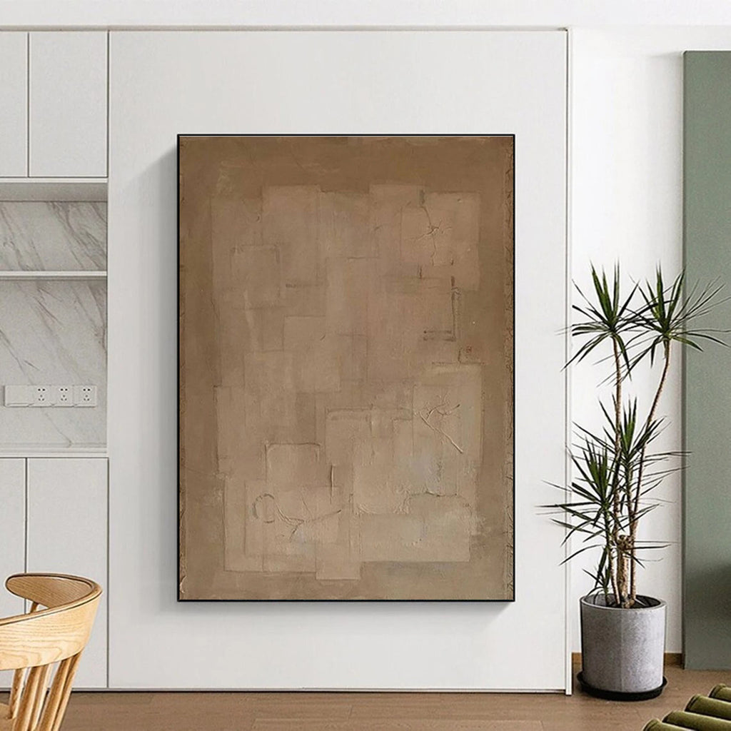 Beige Geometric Abstract Painting with Subtle Textures ADGE334