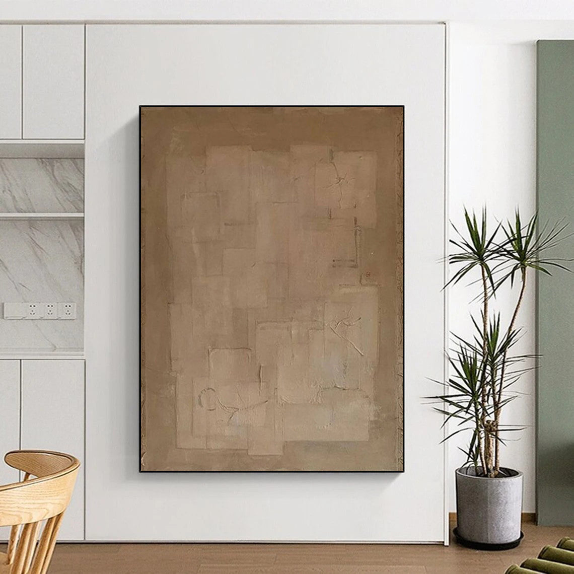Beige Geometric Abstract Painting with Subtle Textures ADGE334