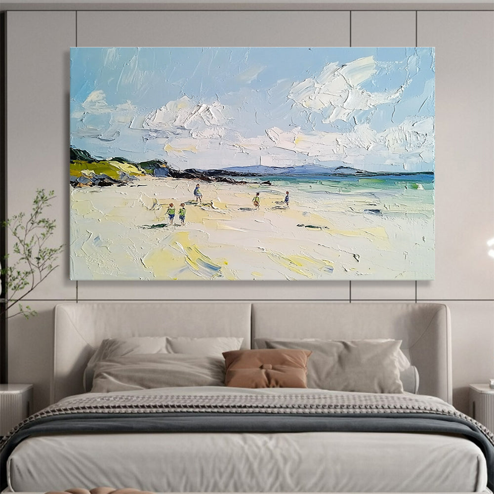 Abstract painting of an Irish beach featuring vibrant colors thick brushstrokes and a smooth surface capturing serene natural beauty.SC595