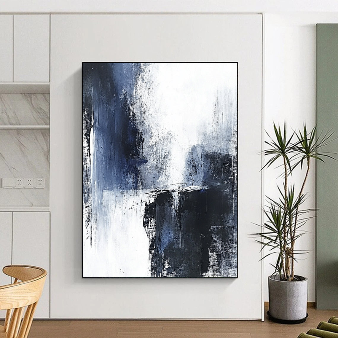 Blue and Gray Abstract Painting with Moody Textures GER557