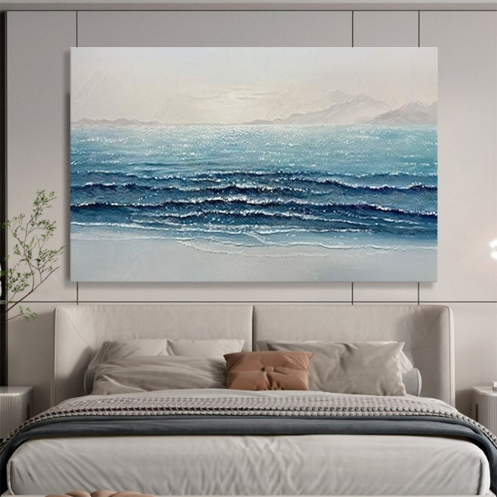Sparkling Sea Wave Abstract Painting with Blue, White, and Grey Tones THY185