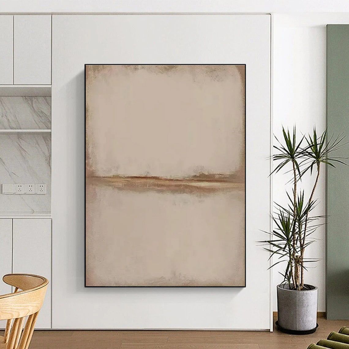 Beige Minimalist Abstract Painting with Subtle Line ADGE494