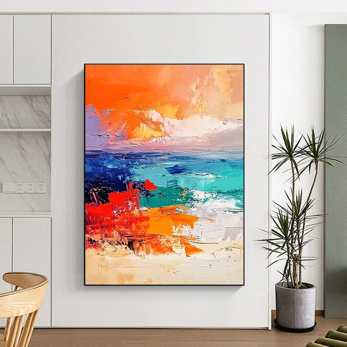 Colorful Sea Sunset Abstract Painting with Vivid Hues GER580