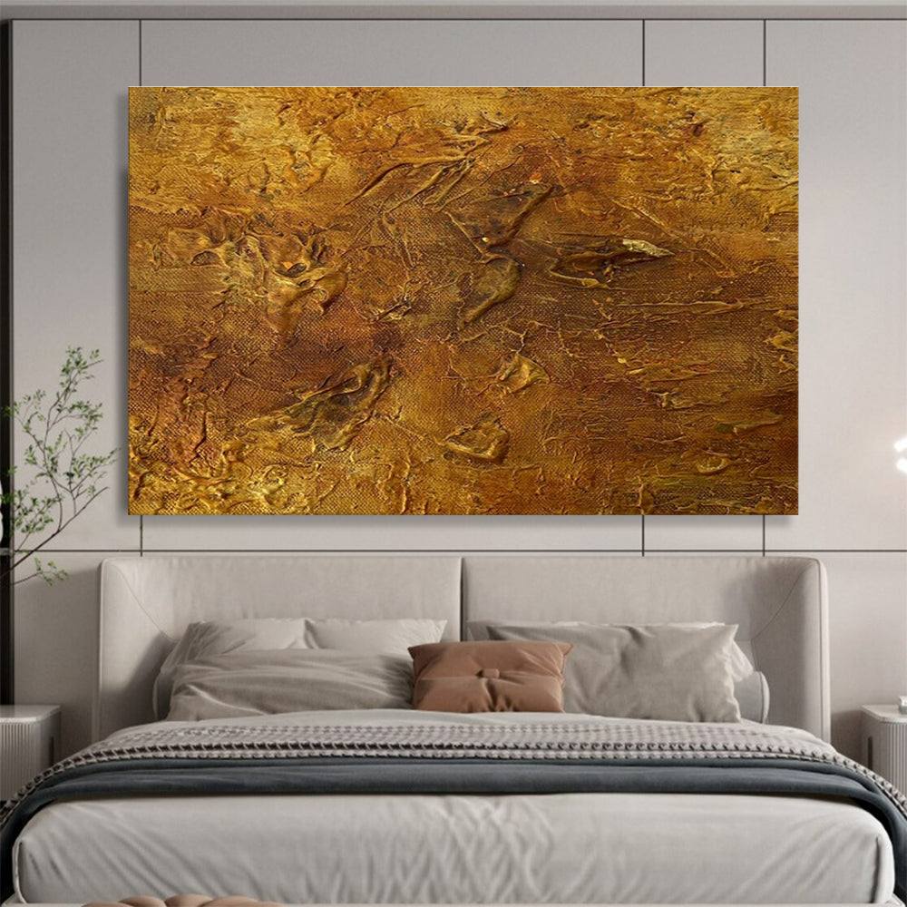 Golden Textured Abstract Painting with Rich Metallic Hues THY333