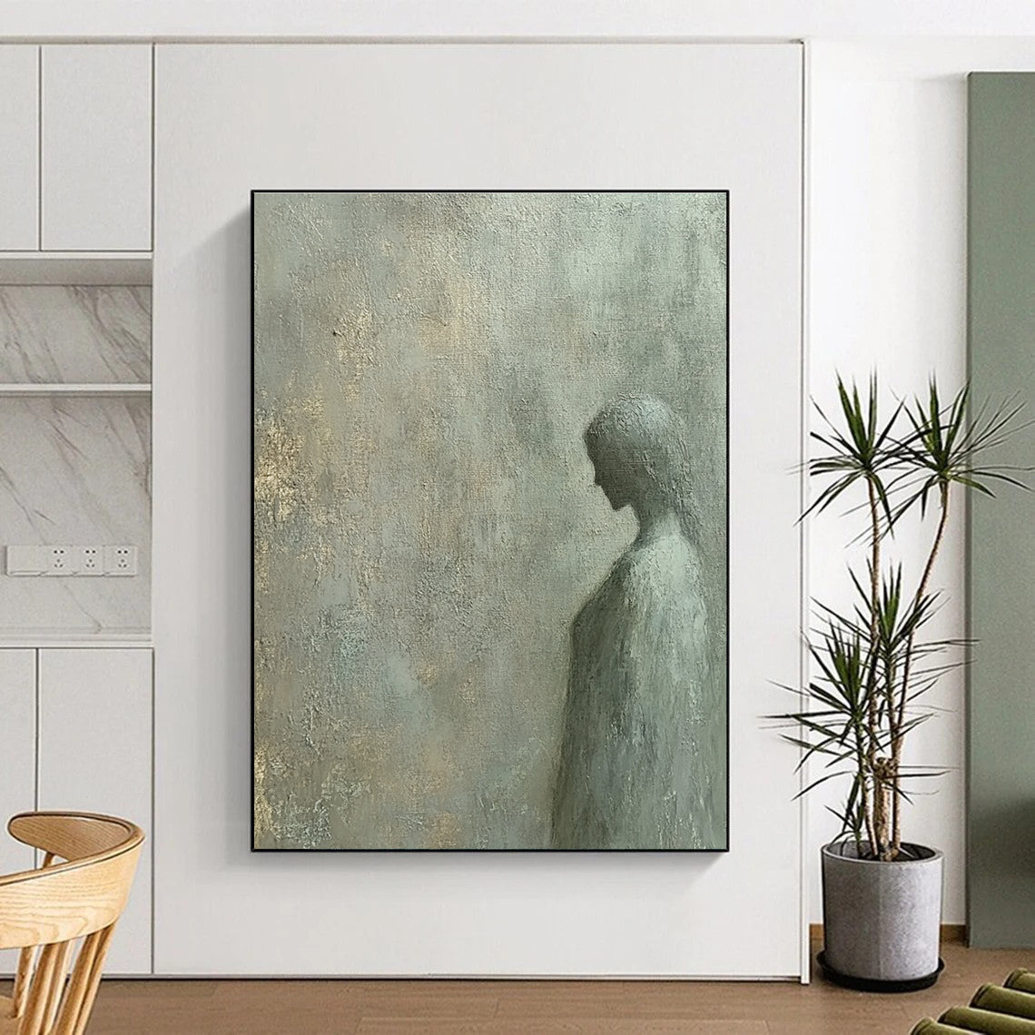 A large abstract painting featuring a flat gray wall texture with subtle noise and color variations in the style of oil painting by Leonardo da Vinci.STSC997