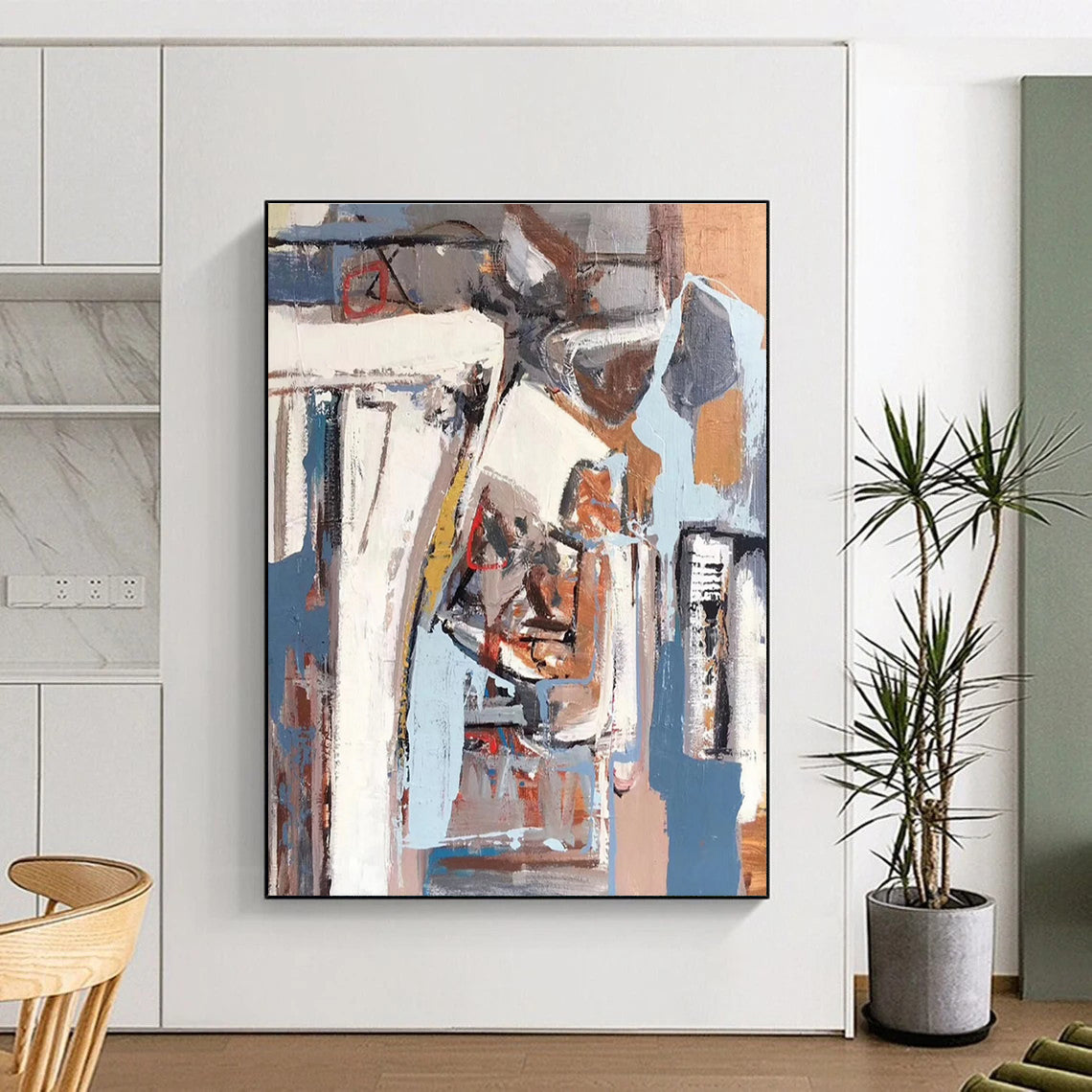 Grey Blue Brown Abstract Painting ADGE041