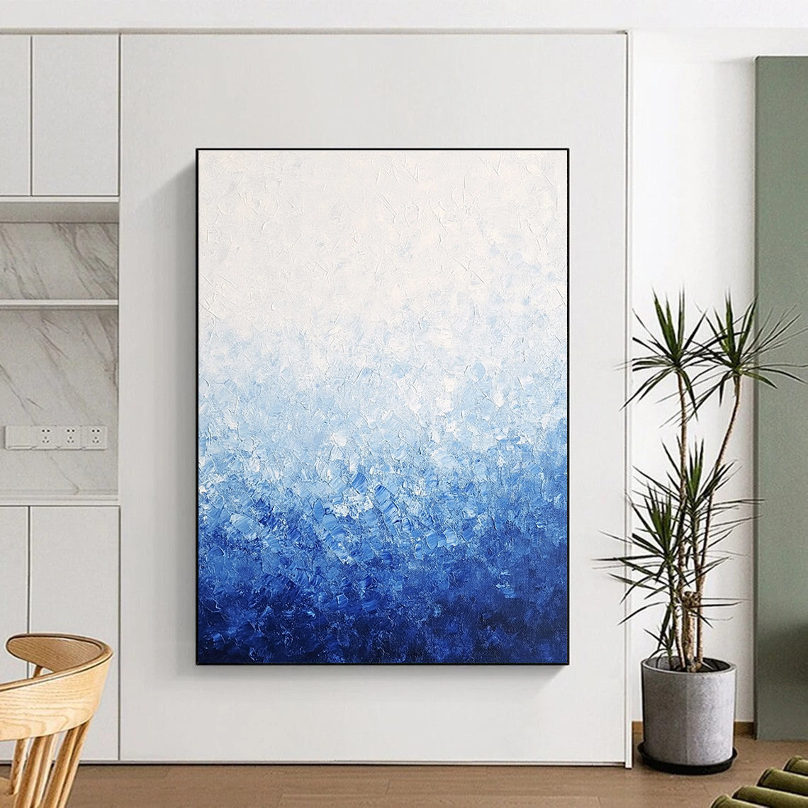 Blue Gradient Abstract Painting with Textured Depths GER393