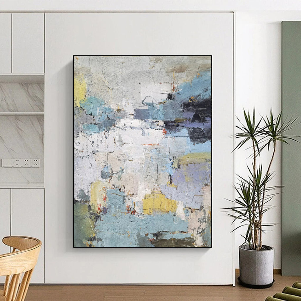 Colorful Abstract Landscape Painting with Blue and Yellow ADGE312