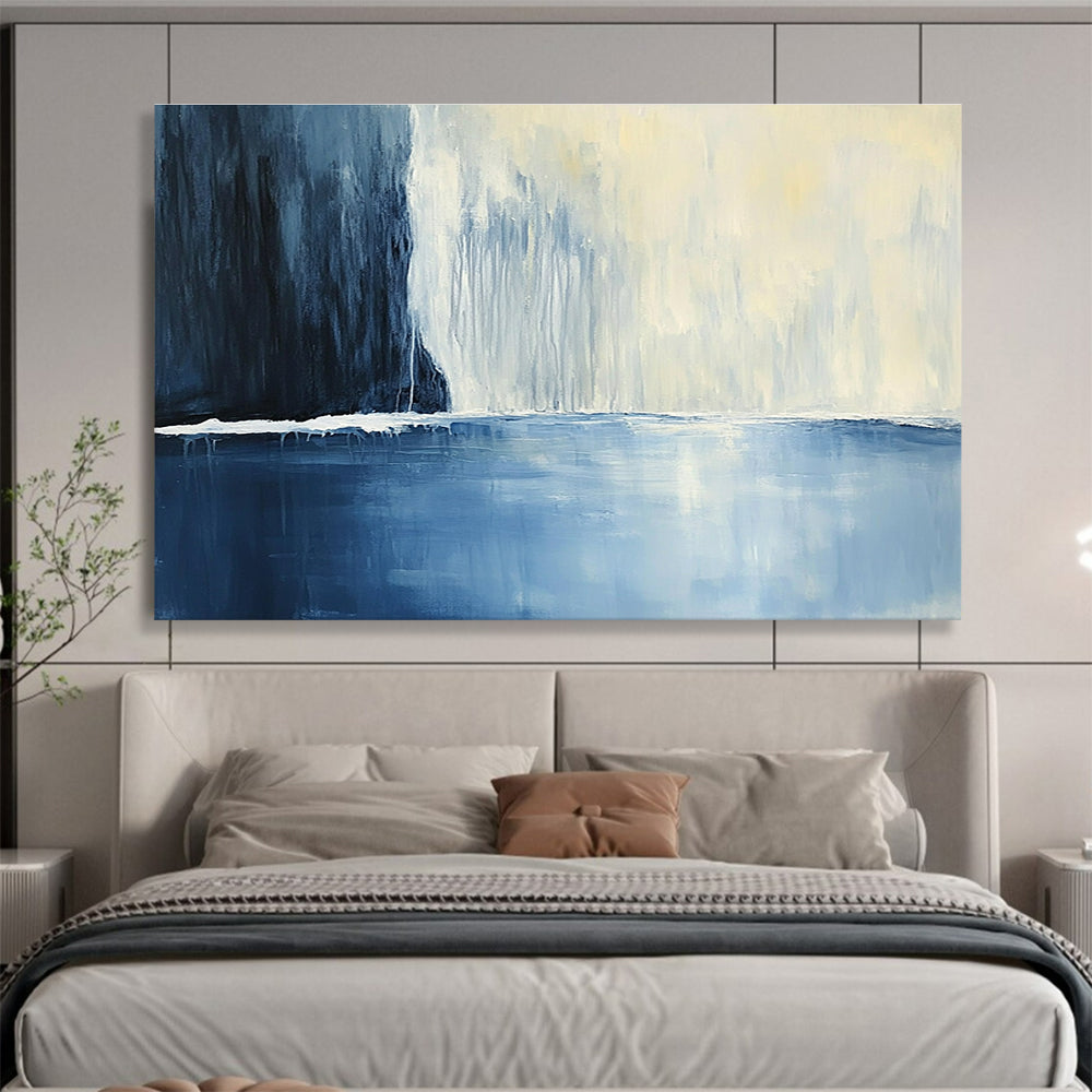 Blue and White Waterfall Abstract Painting with Serene Composition DYP206