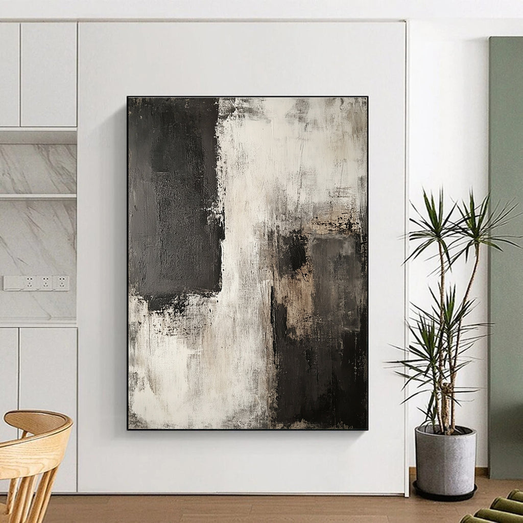 Black White and Gray Abstract Painting with Layered Neutrals GER426