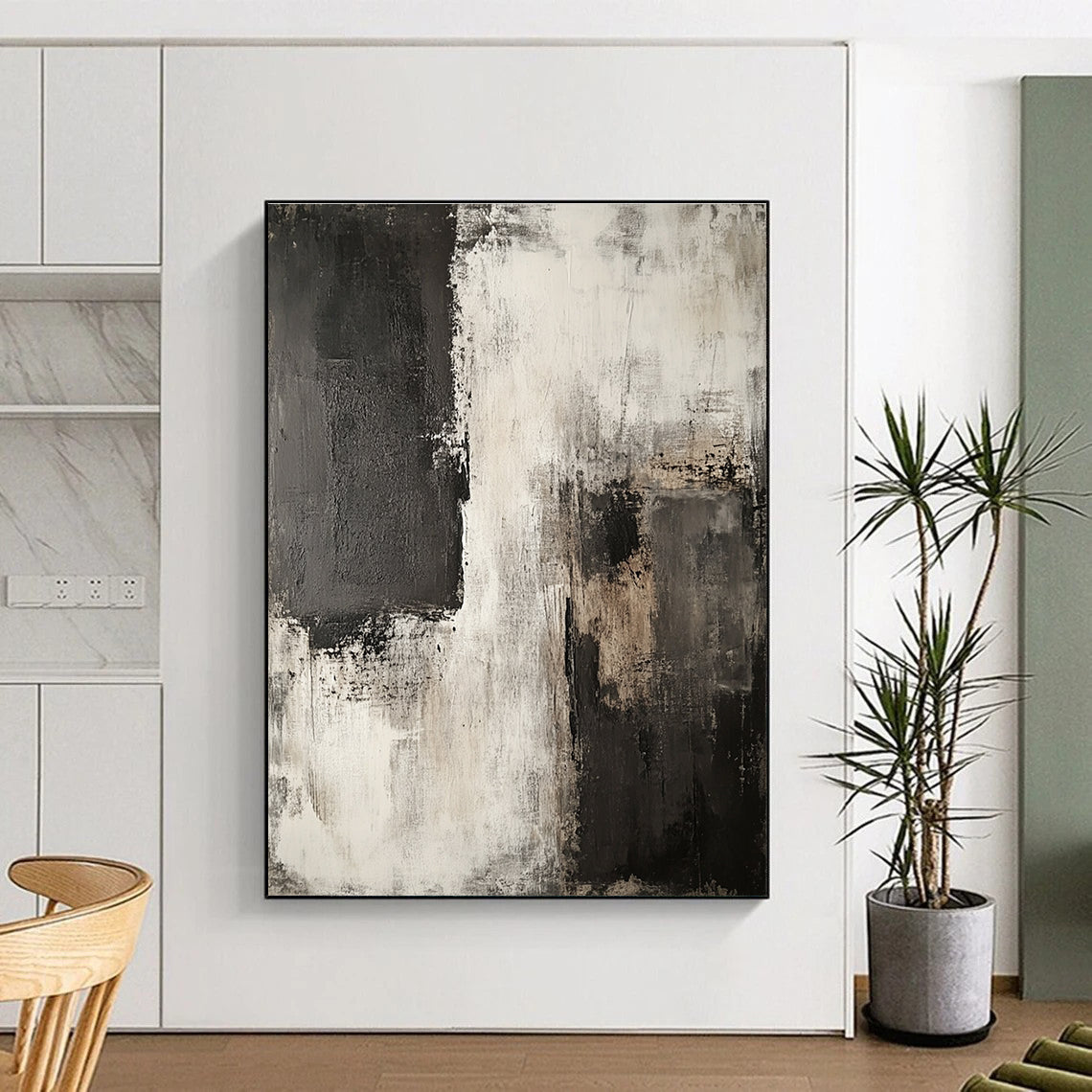 Black White and Gray Abstract Painting with Layered Neutrals GER426